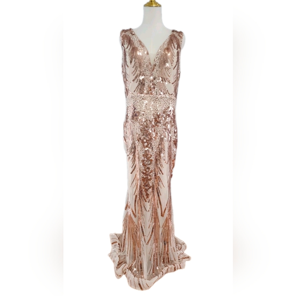 Sleeveless Mermaid Sequin Maxi Dress V-Neck Party Wedding Size XXL - Picture 3 of 6